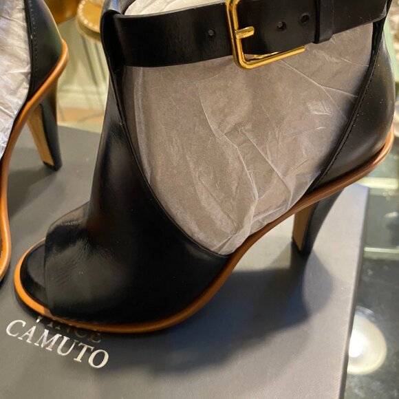 Vince Camuto VC-Frapser Black Leather Peep Toe Heeled Booties – Size 7M - Picture 3 of 7